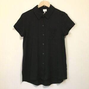 Black Simple Witch Button Up Short Sleeve Top